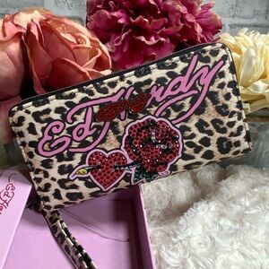 Ed Hardy Pink and Red Floral Leopard Wallet Set